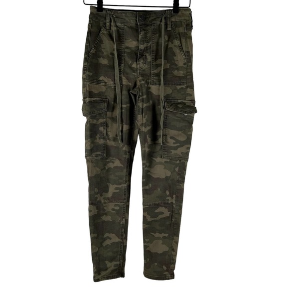 American Eagle Outfitters Pants - American Eagle Womens Camo Green Cargo Pants Stretch Drawstring Size 4